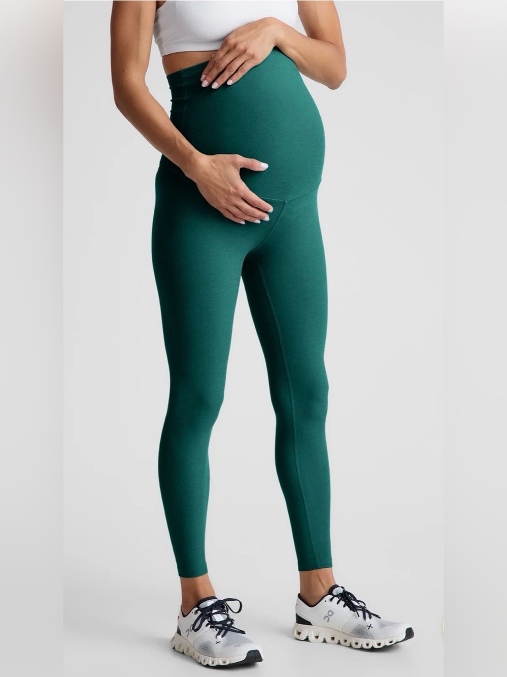 Beyond Yoga Beyond the Bump Cropped Maternity Leggings teal medium